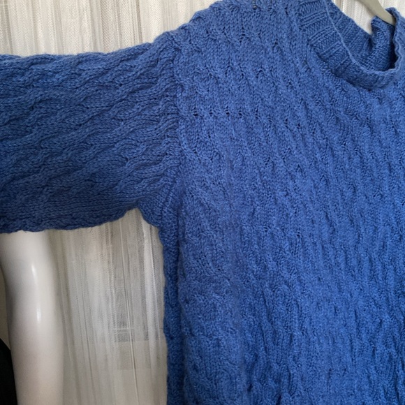 Handmade 100% wool blue chunky cable knit crew neckline pullover sweater! Sz 2XL - Picture 11 of 13